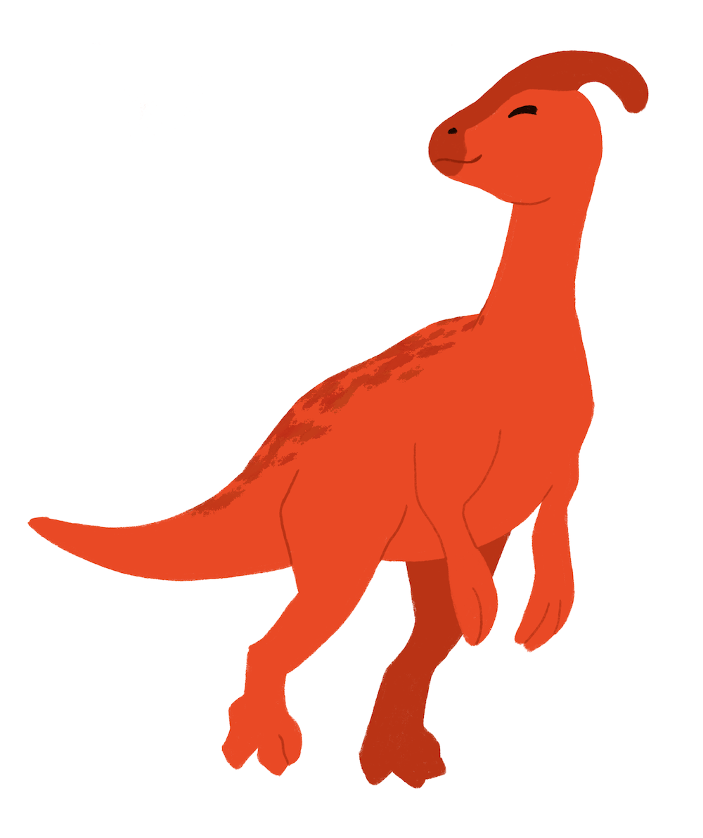 illustration of a red parasaurolophus