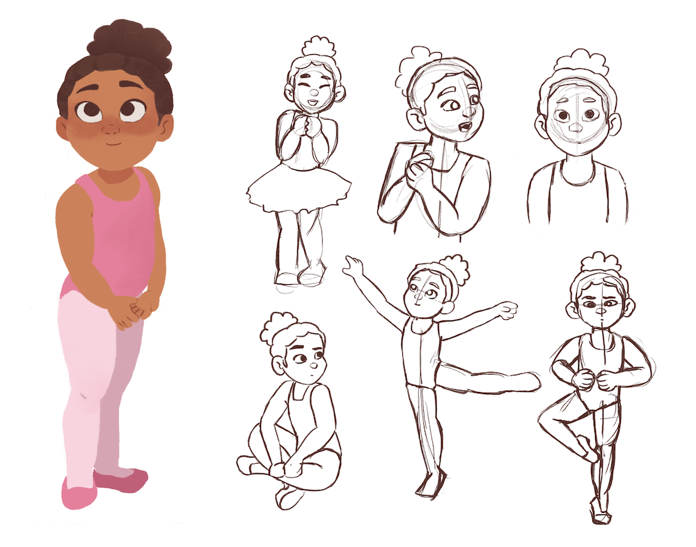 several sketches of a little ballerina
