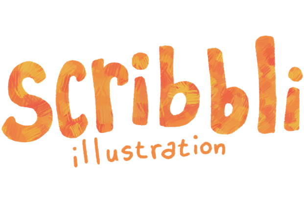 orange handlettered text reading scribbli illustration